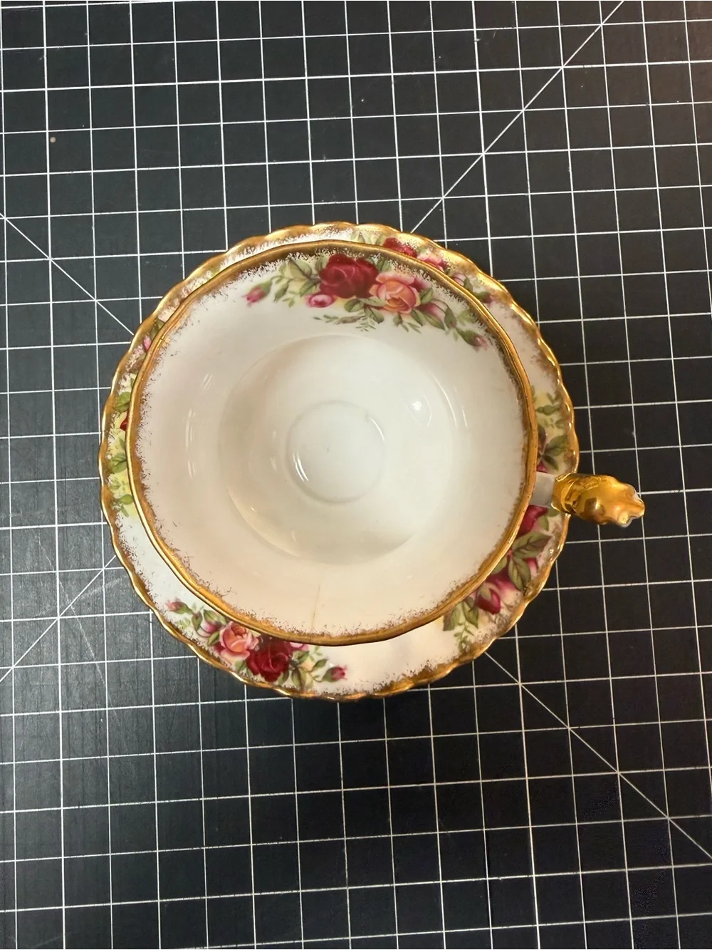 Floral Gold-Trim Porcelain Teacup and Saucer - Rose Pattern